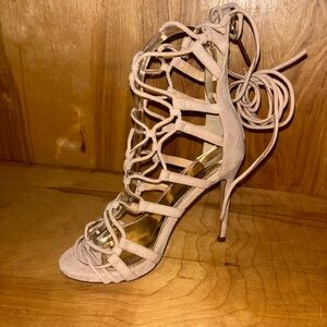 Liliana Strappy Lace-Up Heels in Nude